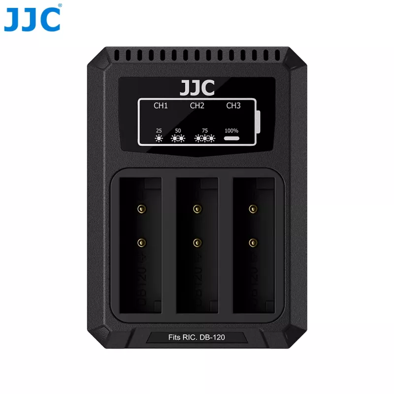 Cargador triple USB de baterías JJC para Ricoh DB-120 (3 ranuras) - DCH-DB120TC