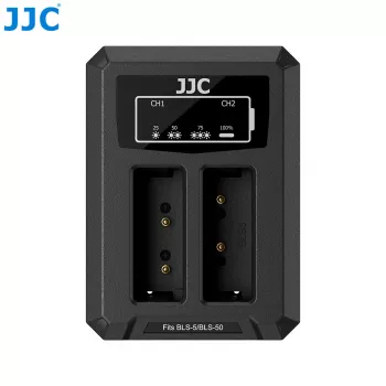 Cargador USB doble JJC para baterías Olympus BLS-1 BLS-5 BLS-50