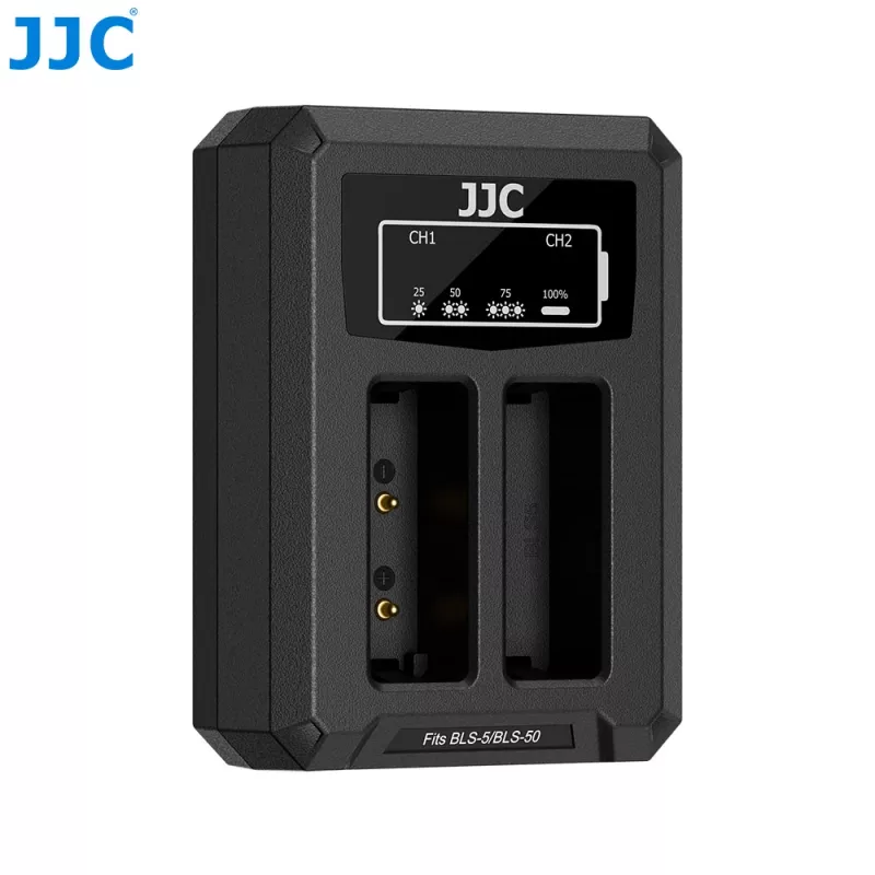 Cargador USB doble JJC para baterías Olympus BLS-1 BLS-5 BLS-50