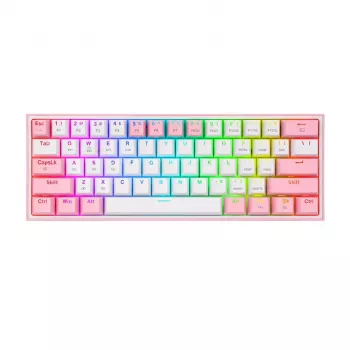 Redragon Fizz Pro K616 teclado gaming mecánico 60% tri-modo, blanco/rosa, RGB, hot-swappable, 1600mAh