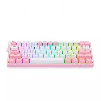 Redragon Fizz Pro K616 teclado gaming mecánico 60% tri-modo, blanco/rosa, RGB, hot-swappable, 1600mAh