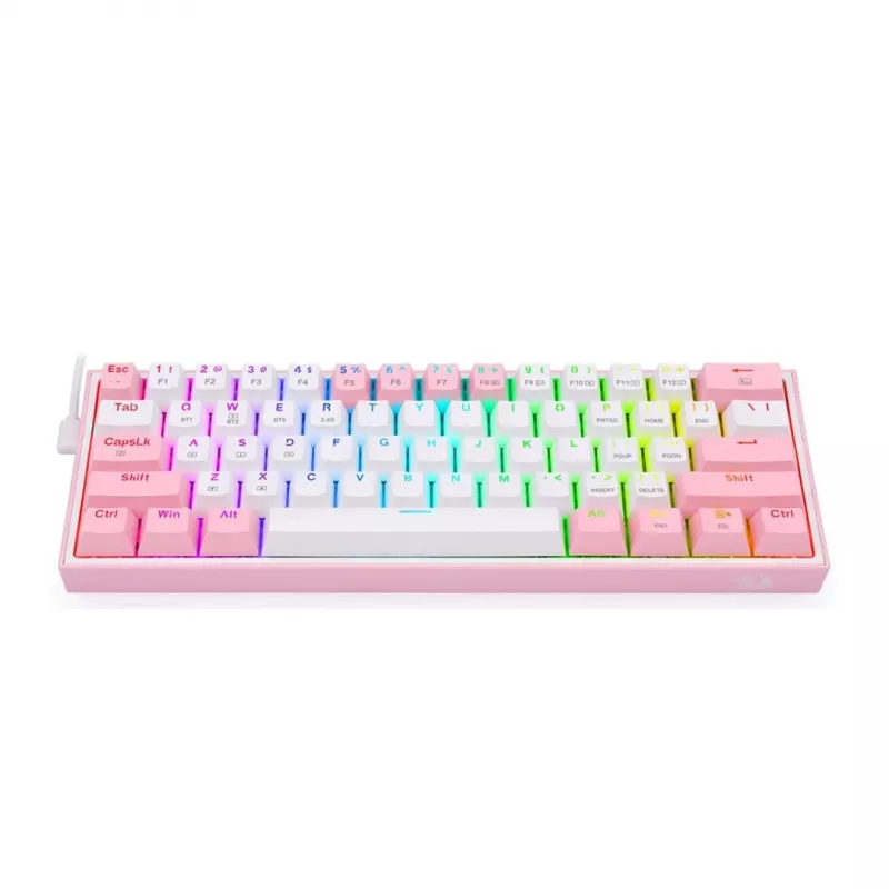 Redragon Fizz Pro K616 teclado gaming mecánico 60% tri-modo, blanco/rosa, RGB, hot-swappable, 1600mAh