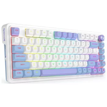 Redragon Ucal Max K673WBP-RGB-MAX Teclado mecánico tri-modo 75% 82 teclas hot-swappable gasket mount teclas PBT RGB blanco/negro/morado