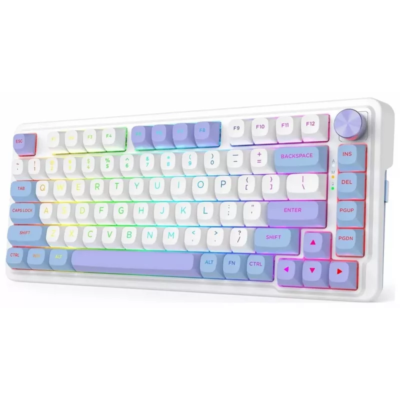 Redragon Ucal Max K673WBP-RGB-MAX Teclado mecánico tri-modo 75% 82 teclas hot-swappable gasket mount teclas PBT RGB blanco/negro/morado