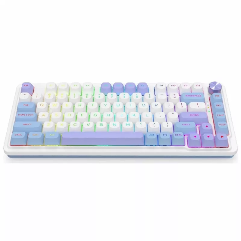 Redragon Ucal Max K673WBP-RGB-MAX Teclado mecánico tri-modo 75% 82 teclas hot-swappable gasket mount teclas PBT RGB blanco/negro/morado
