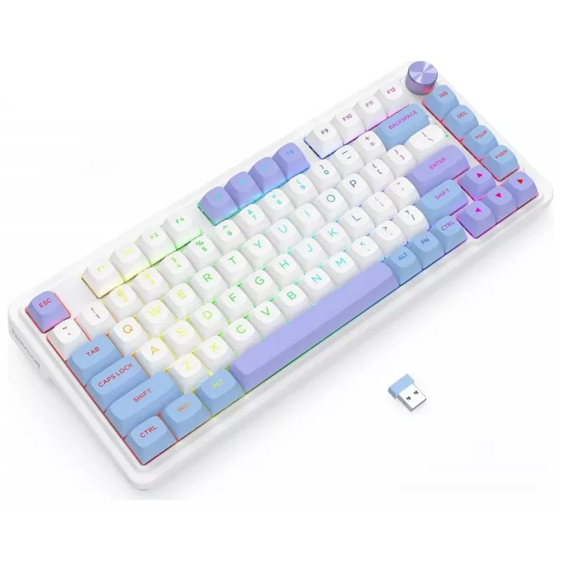 Redragon Ucal Max K673WBP-RGB-MAX Teclado mecánico tri-modo 75% 82 teclas hot-swappable gasket mount teclas PBT RGB blanco/negro/morado