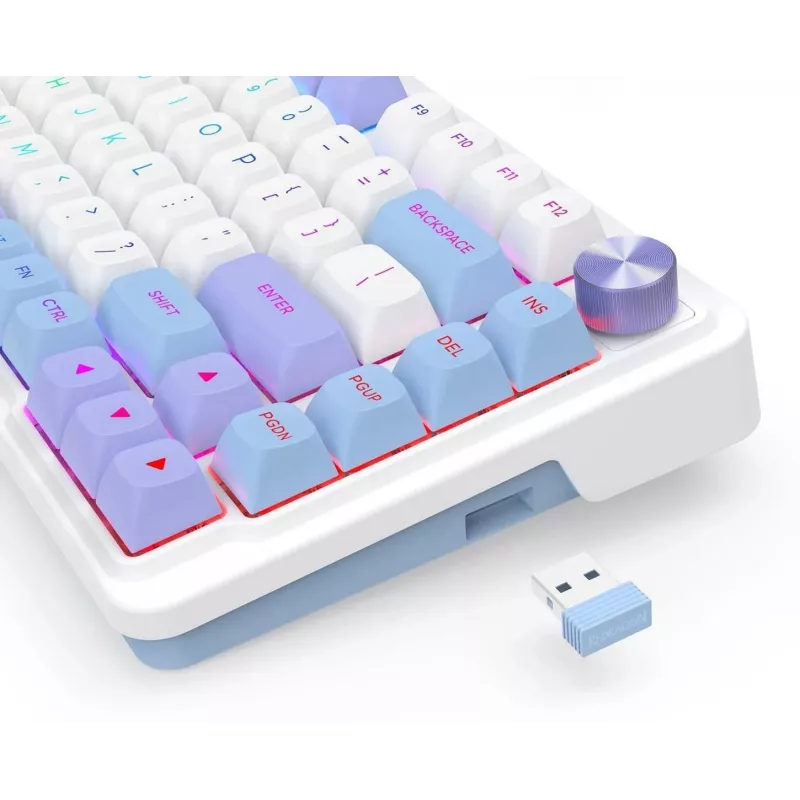 Redragon Ucal Max K673WBP-RGB-MAX Teclado mecánico tri-modo 75% 82 teclas hot-swappable gasket mount teclas PBT RGB blanco/negro/morado