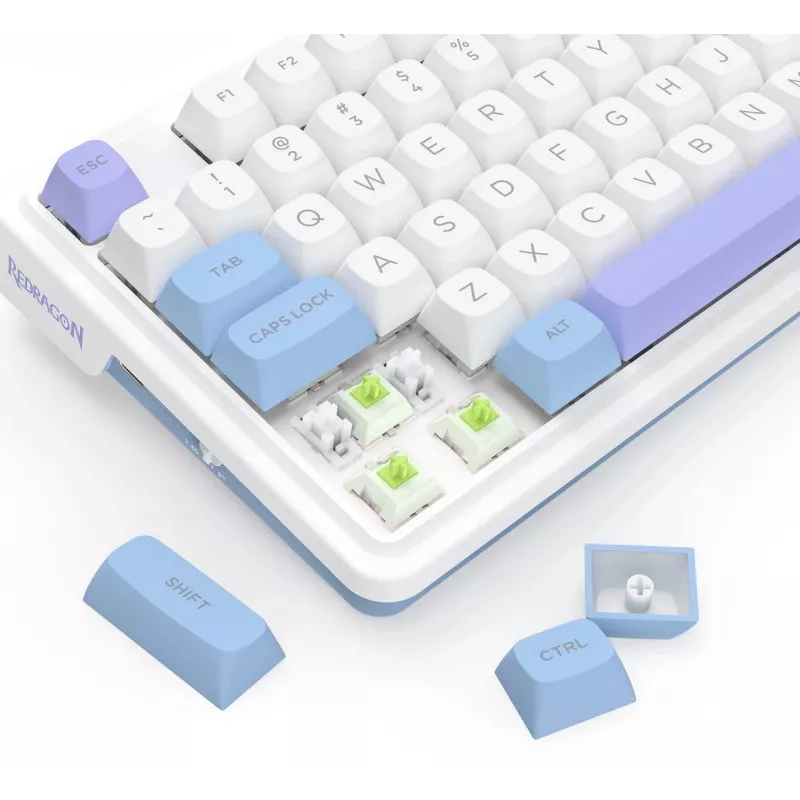 Redragon Ucal Max K673WBP-RGB-MAX Teclado mecánico tri-modo 75% 82 teclas hot-swappable gasket mount teclas PBT RGB blanco/negro/morado