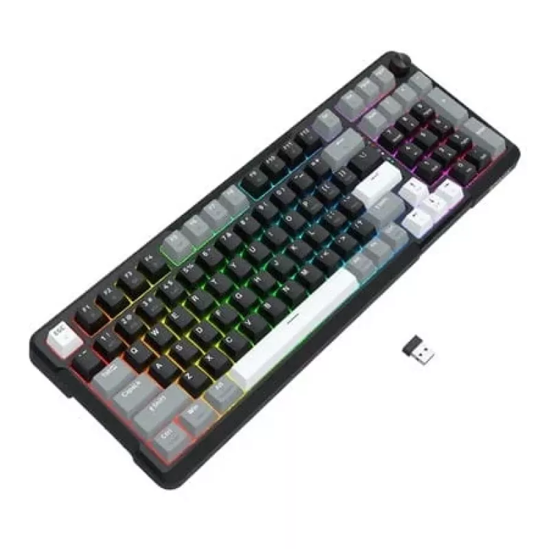 Redragon ARLOKKS QMK K742 Teclado mecánico 75% tri-modo, hot-swappable, gasket mount, RGB, negro