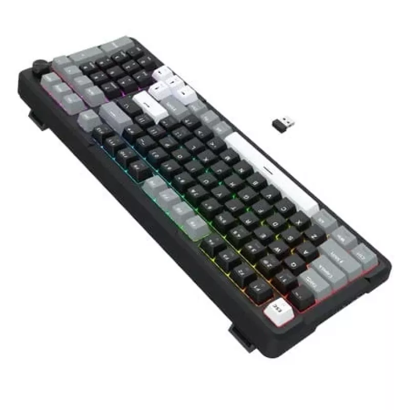 Redragon ARLOKKS QMK K742 Teclado mecánico 75% tri-modo, hot-swappable, gasket mount, RGB, negro
