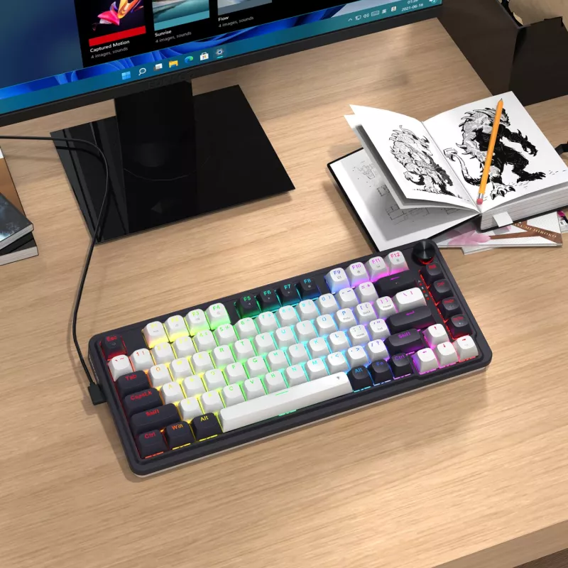 Redragon Ucal Magnetic K673WB-RGB-M Teclado mecánico gaming 75% tri-modo, blanco/negro