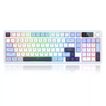 Redragon ARIA PRO K527WBL-PRO Teclado mecánico RGB 75% tri-modo (blanco/gris con acentos azules)