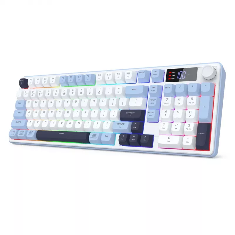 Redragon ARIA PRO K527WBL-PRO Teclado mecánico RGB 75% tri-modo (blanco/gris con acentos azules)