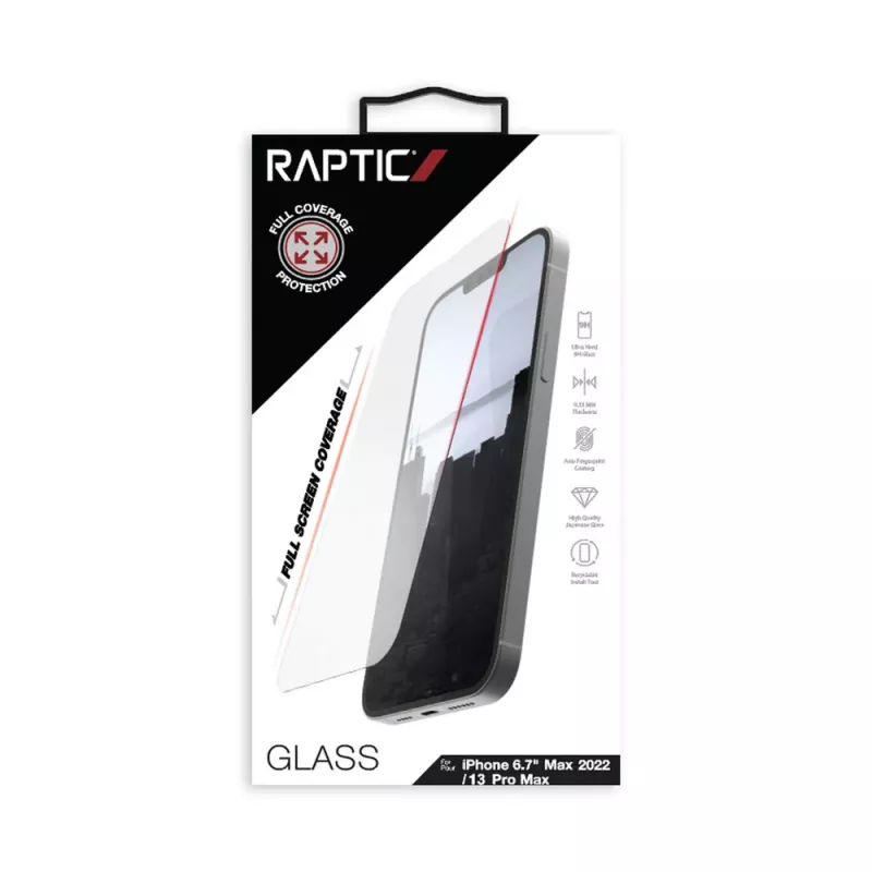 Raptic X-Doria Full Glass protector de pantalla de cristal templado para Apple iPhone 14 Plus, cobertura total de pantalla, dureza 9H, recubrimiento oleófobo, grosor 0,33 mm, bordes redondeados 2,5D, compatible con funda, kit de instalación incluido