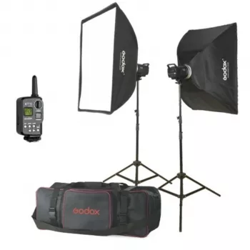 Godox M200-F kit de flash de estudio 2x200Ws con softbox y trípodes