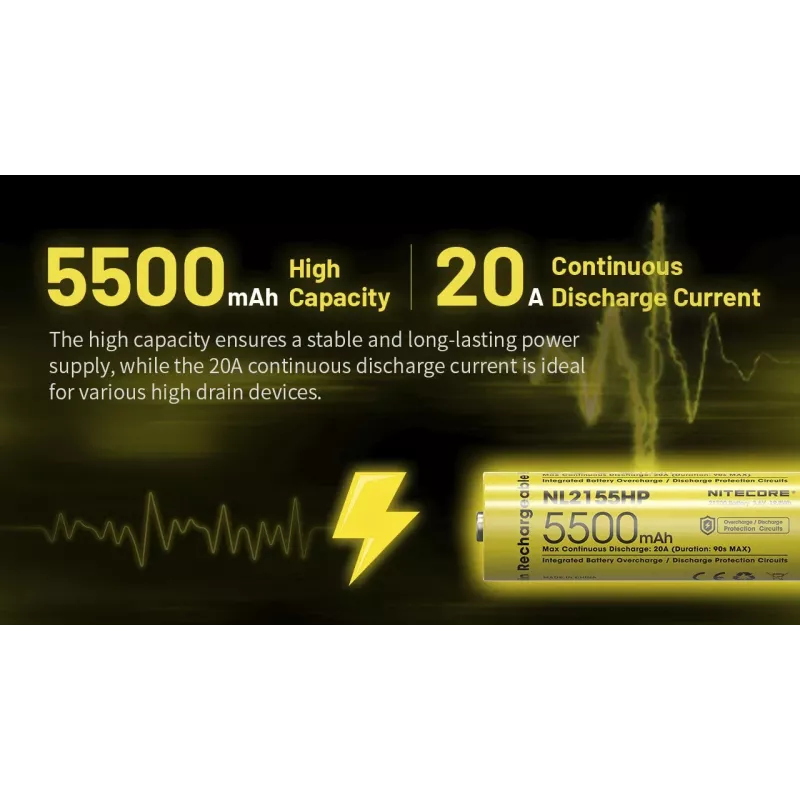 Nitecore NL2155HP batería de Li-ion 21700 5500mAh 3.6V Button Top Protected