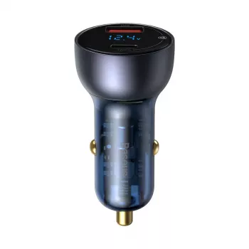 Baseus Particular cargador de coche con pantalla digital, USB-C + USB-A, QC3.0+PD, 65W, gris