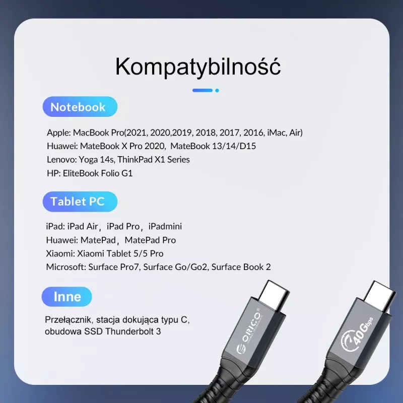 ORICO cable Thunderbolt 4 USB-C 40 Gbit/s 8K60Hz PD 100W 2m negro