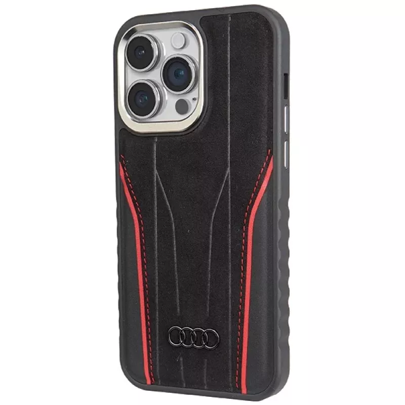 Funda rígida de piel auténtica MagSafe Audi para iPhone 14 Pro 6,1