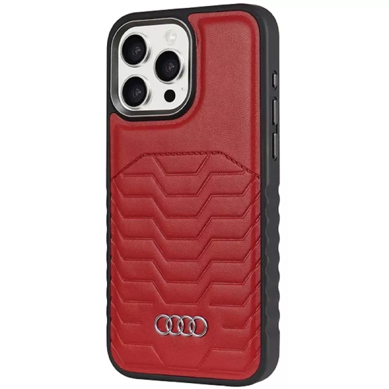 Funda rígida de piel sintética MagSafe Audi para iPhone 15 Pro Max 6,7