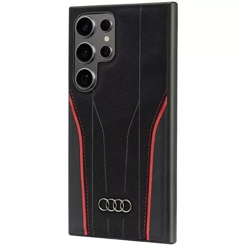 Audi piel genuina MagSafe Case para Samsung Galaxy S24 Ultra, negro-rojo, carcasa rígida inspirada en R8