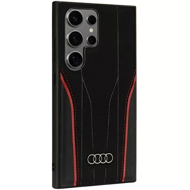 Audi piel genuina MagSafe Case para Samsung Galaxy S24 Ultra, negro-rojo, carcasa rígida inspirada en R8