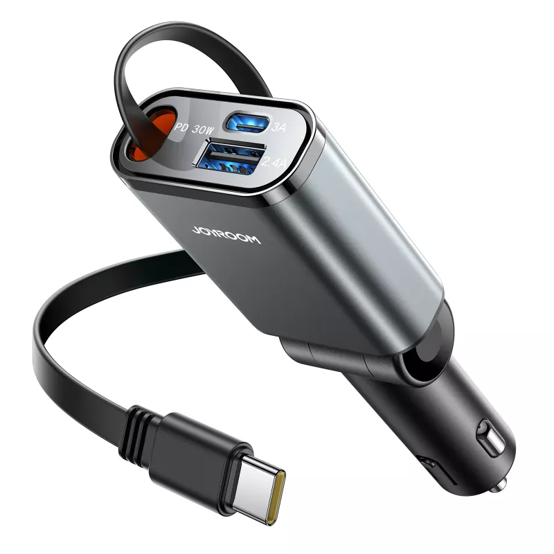 Cargador de coche 3 en 1 Joyroom JR-CCL07 con cables extraíbles - Gris oscuro