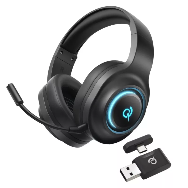 QCY Heroad V200 Auriculares gaming tri-modo con sonido envolvente 7.1, batería de 240 h, micrófono desmontable - Negro
