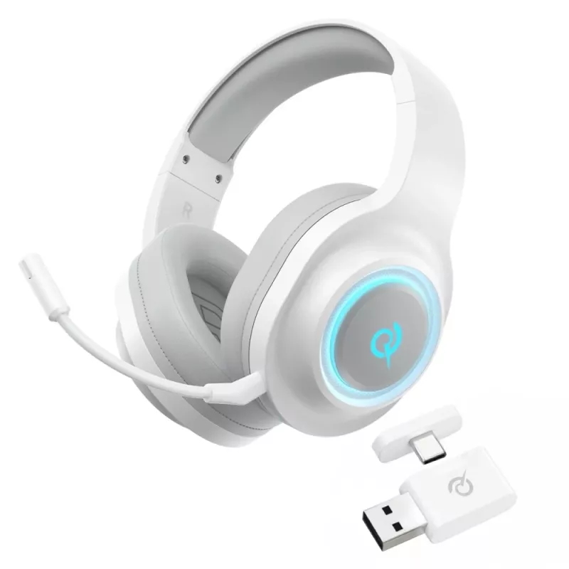 QCY Heroad V200 Auriculares gaming tri-modo con sonido envolvente virtual 7.1, batería de 240 h, micrófono desmontable - Blanco