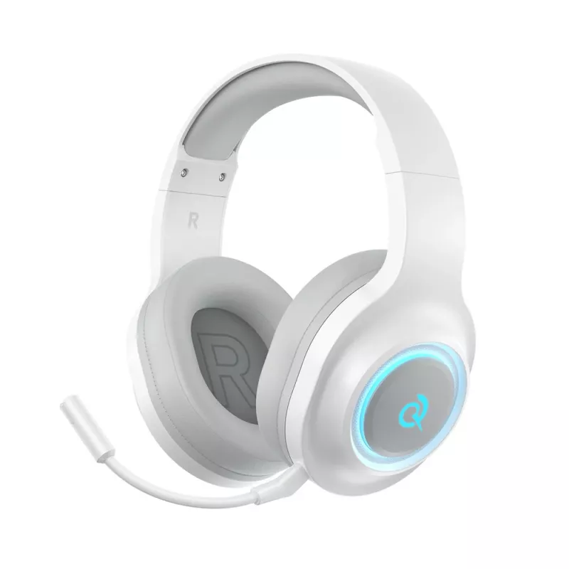 QCY Heroad V200 Auriculares gaming tri-modo con sonido envolvente virtual 7.1, batería de 240 h, micrófono desmontable - Blanco
