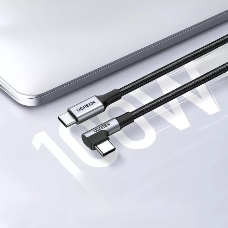 UGREEN Cable USB-C a USB-C en ángulo US334 5A PD 100W 2m Negro