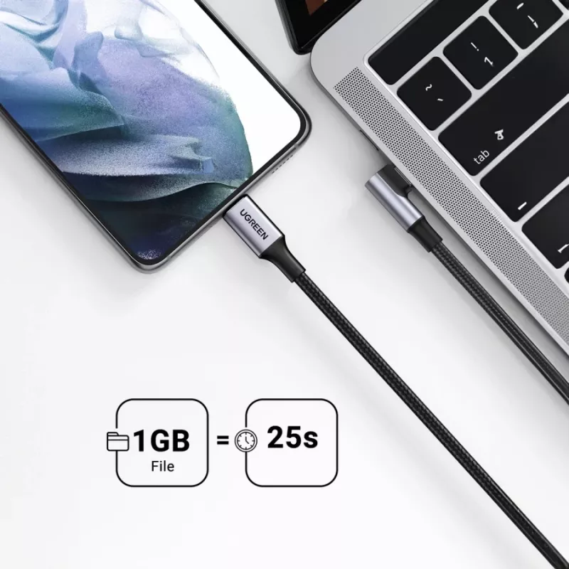 UGREEN Cable USB-C a USB-C en ángulo US334 5A PD 100W 2m Negro