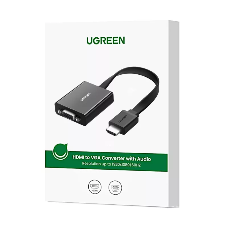 UGREEN Adaptador HDMI a VGA MM103, 25cm, Negro