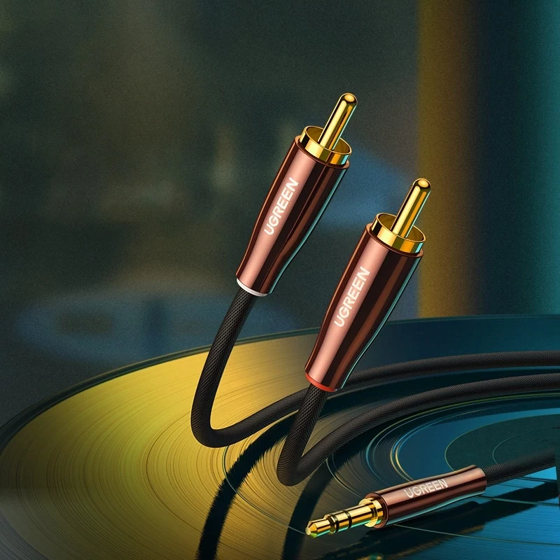 UGREEN Cable de audio 2x RCA (Cinch) a 3,5 mm, 2 m, Negro