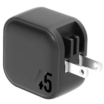 ENERGEA Travelite GAN45 Cargador de viaje GaN USB-C 45W de doble puerto con adaptadores US+EU, Negro