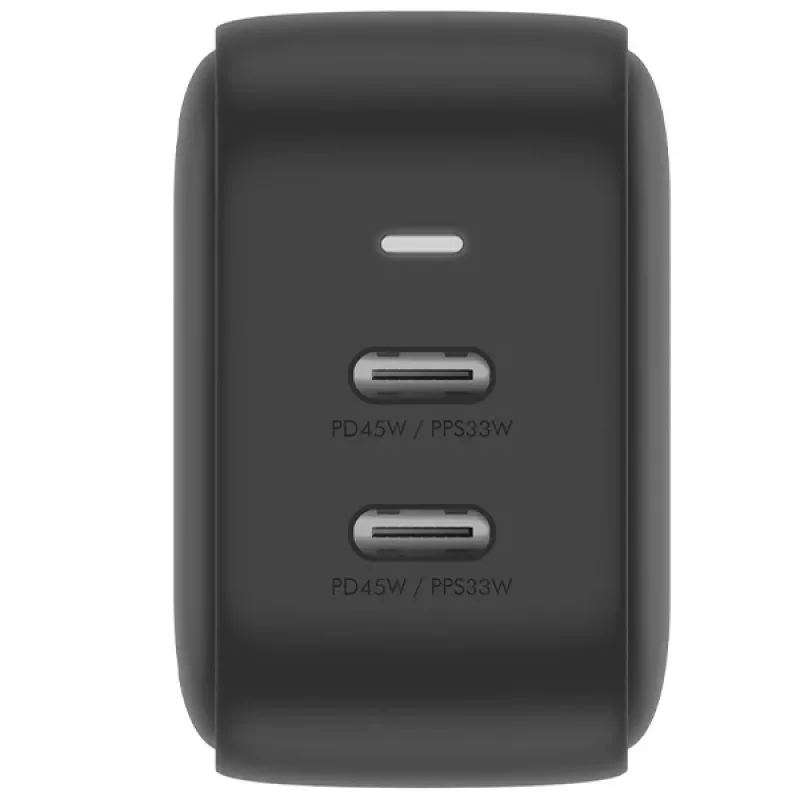 ENERGEA Travelite GAN45 Cargador de viaje GaN USB-C 45W de doble puerto con adaptadores US+EU, Negro