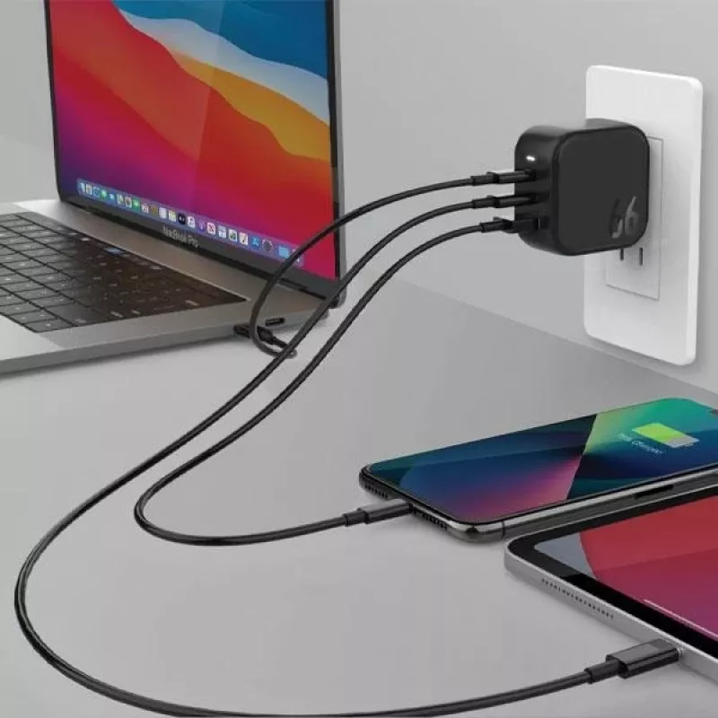ENERGEA Travelite GAN66 Cargador GaN USB-C 66W 2C1A Negro US+EU