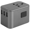 ENERGEA Travelworld Cargador USB 35,5W 3A2C con enchufes US/EU/UK/AU, Gunmetal
