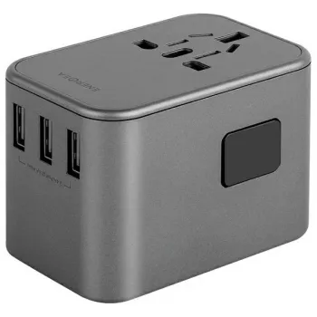 ENERGEA Travelworld Cargador USB 35,5W 3A2C con enchufes US/EU/UK/AU, Gunmetal