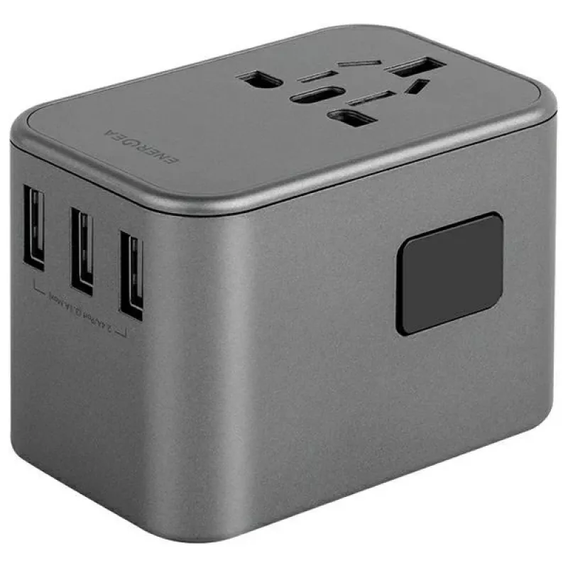 ENERGEA Travelworld Cargador USB 35,5W 3A2C con enchufes US/EU/UK/AU, Gunmetal
