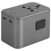 ENERGEA Travelworld Adaptador GaN65W 65W 1xUSB-A 2xUSB-C PD PPS QC 3.0 Enchufes intercambiables US/EU/UK Gunmetal Grey