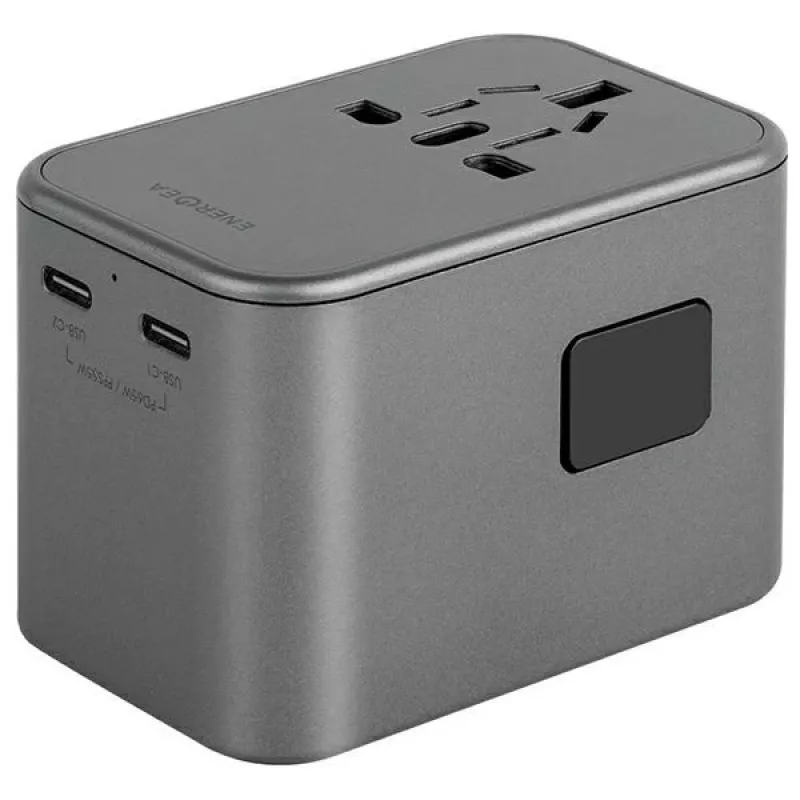 ENERGEA Travelworld Adaptador GaN65W 65W 1xUSB-A 2xUSB-C PD PPS QC 3.0 Enchufes intercambiables US/EU/UK Gunmetal Grey