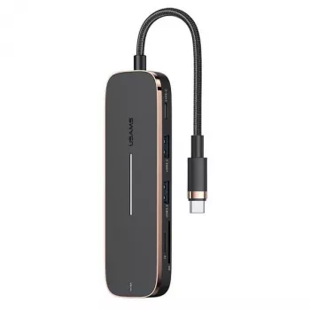 USAMS SJ575HUB01 Hub USB-C 2x USB-A USB-C PD HDMI Lector de tarjetas SD Micro SD Negro
