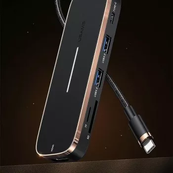 USAMS SJ575HUB01 Hub USB-C 2x USB-A USB-C PD HDMI Lector de tarjetas SD Micro SD Negro