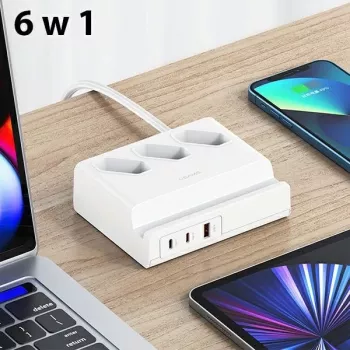 USAMS 65W Super SiFast Charging Toma de extensión USB EU Blanca CC160TC01 (US-CC160)