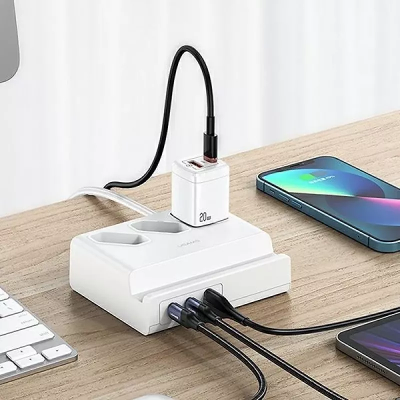 USAMS 65W Super SiFast Charging Toma de extensión USB EU Blanca CC160TC01 (US-CC160)