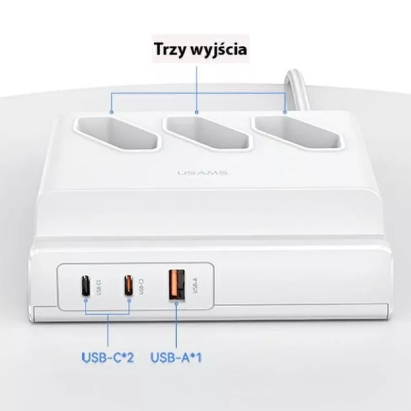 USAMS 65W Super SiFast Charging Toma de extensión USB EU Blanca CC160TC01 (US-CC160)