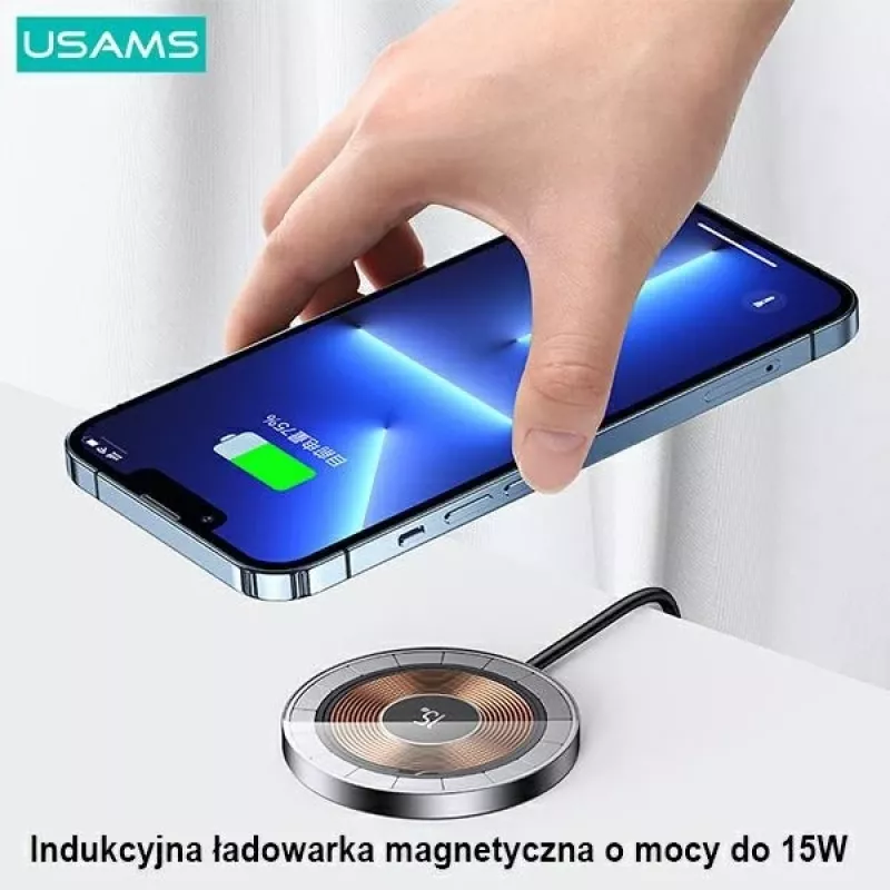 USAMS Cargador inalámbrico magnético 15W Aluminio Negro US-CD183