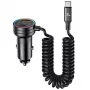 USAMS Cargador de coche 60W 2xUSB-C 1xUSB-A con cable en espiral Carga rápida PD QC Negro CC167CC01