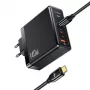 USAMS T52PD140W Fuente de alimentación GaN 140W con cable USB-C 240W, 2xUSB-C + 1xUSB-A, Carga rápida PD, Negro (US-CC168 + US-SJ581) Serie UM UMXLOGTC01